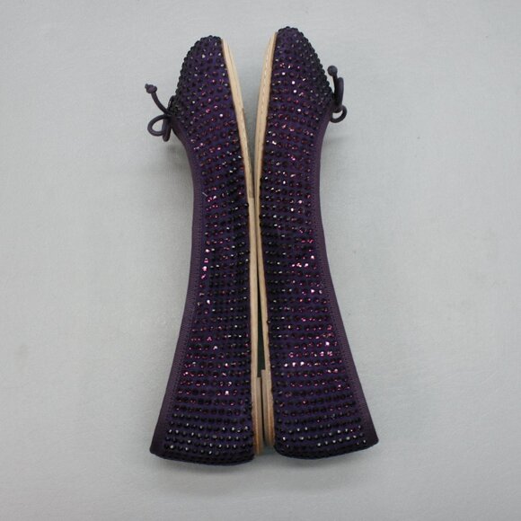 Tory Burch Ladies 10 Purple Suede Leather Crystals Strass Bow Ballet Shoes Flats - Picture 12 of 12